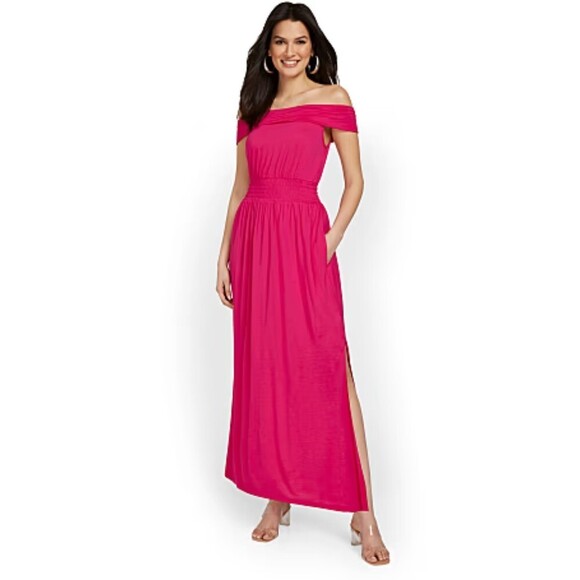 NWT new york and company NY&C black off the shoulder maxi slit dress size S - Picture 2 of 8